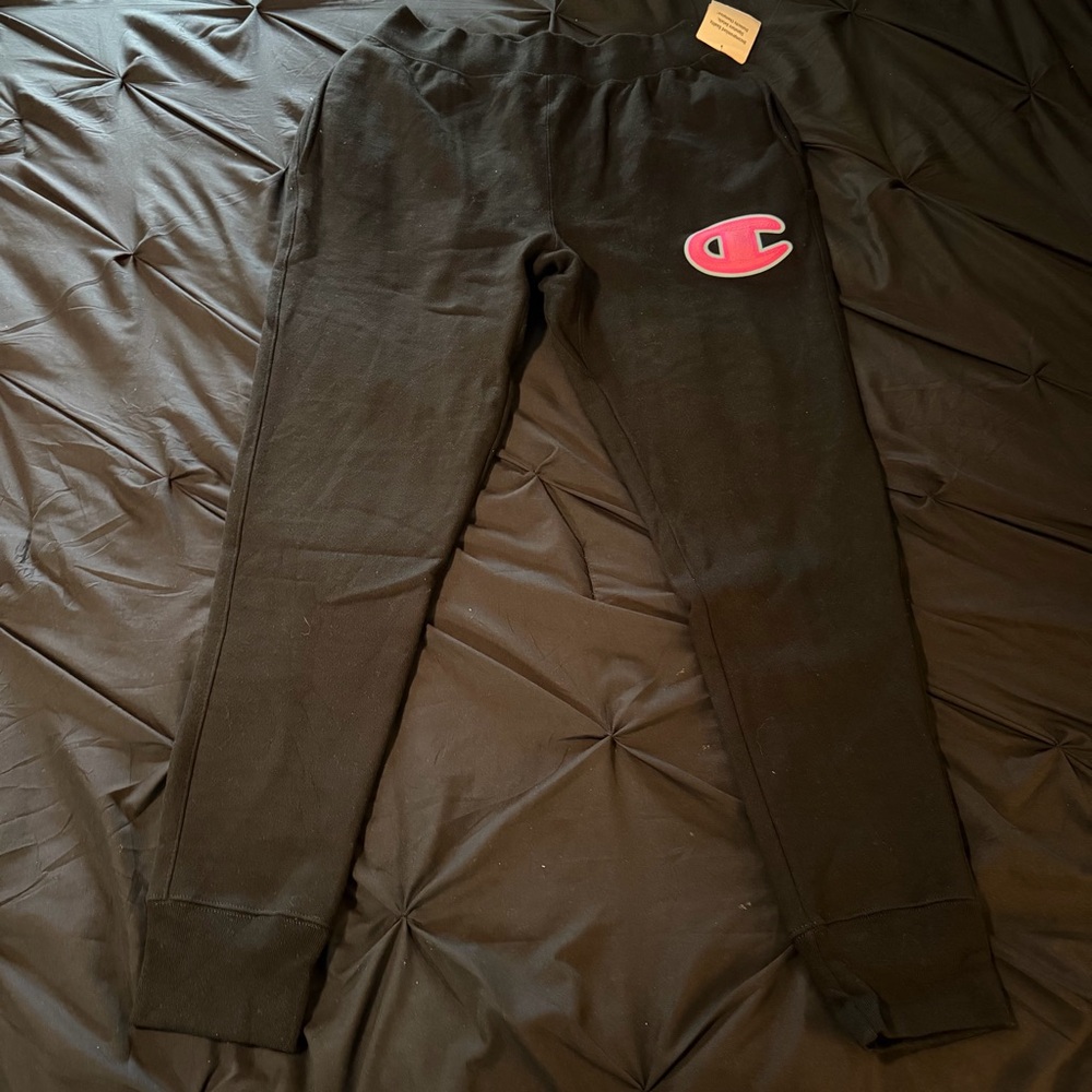 Champion Black Joggers with Pink Logo Patch